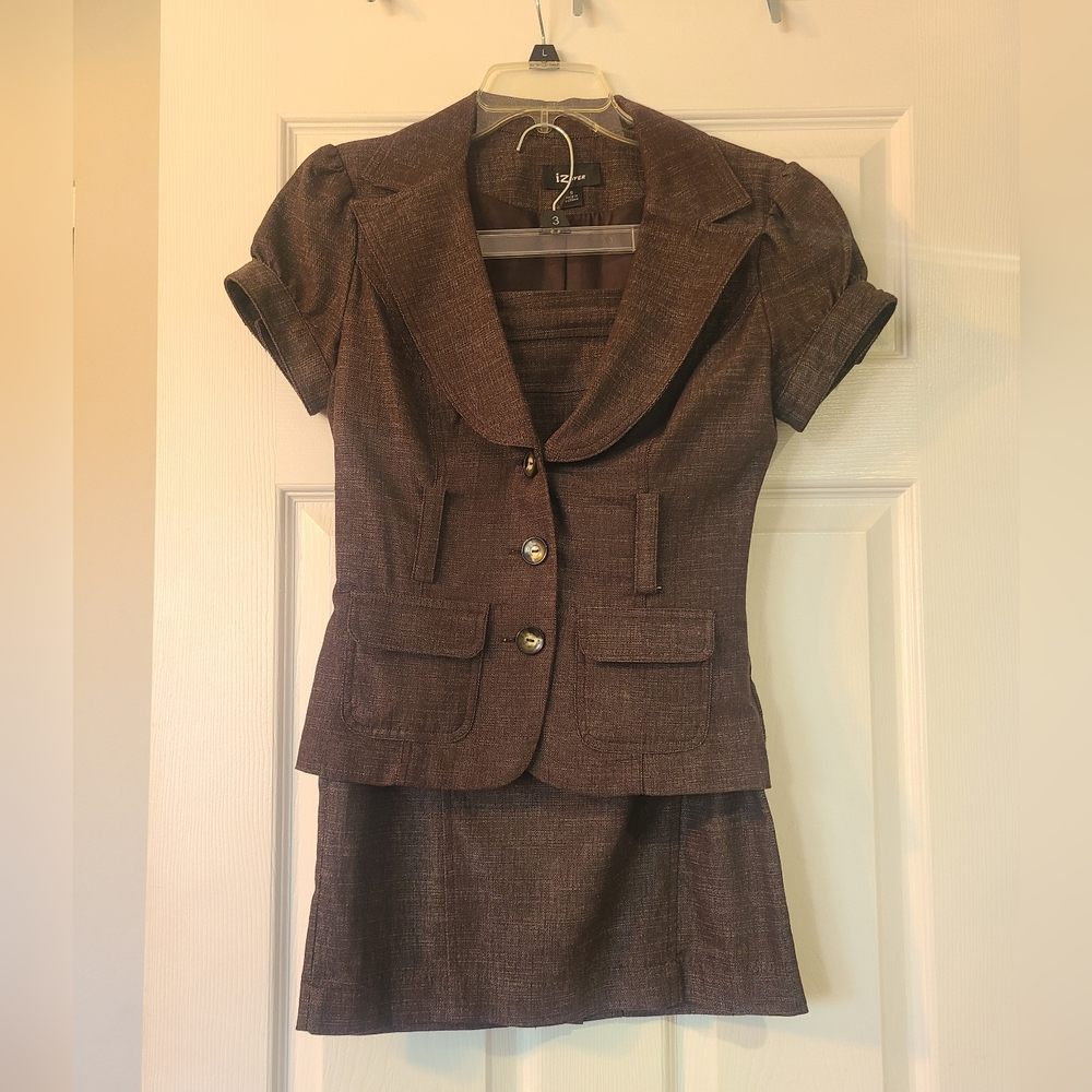 Brown Short Sleeve Blazer Dress